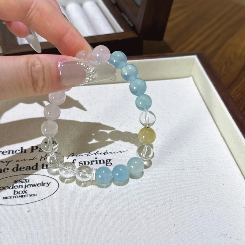 Clear Quartz, Rose Quartz, Aquamarine Bracelet - Expand Social Connections