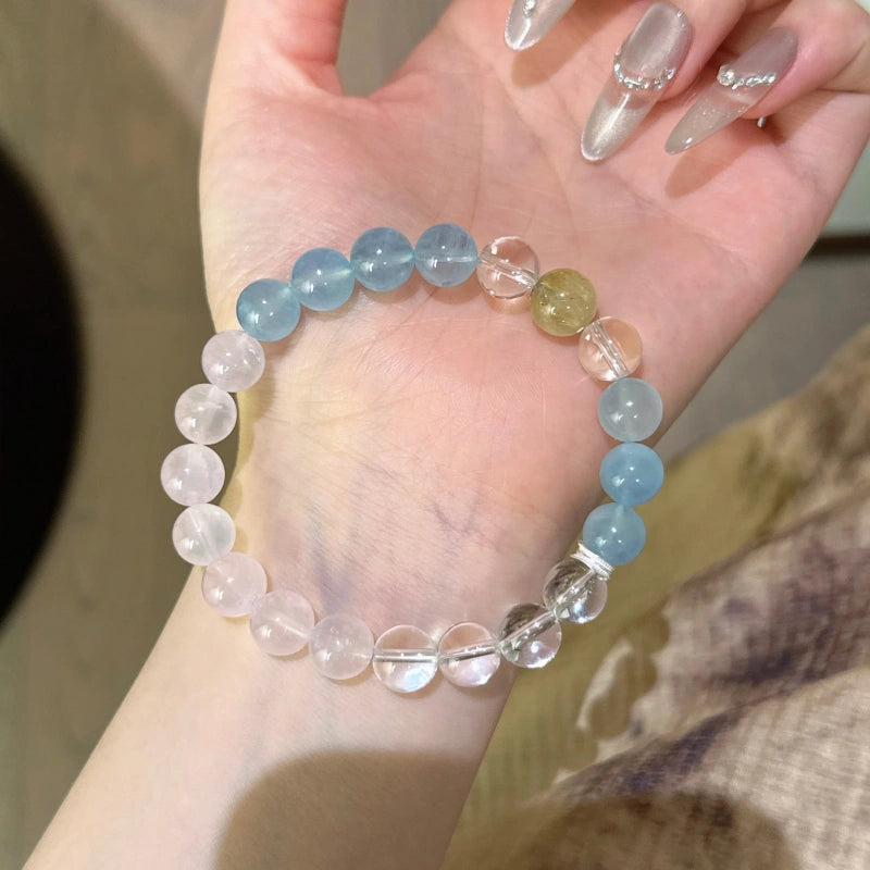 Clear Quartz, Rose Quartz, Aquamarine Bracelet - Expand Social Connections