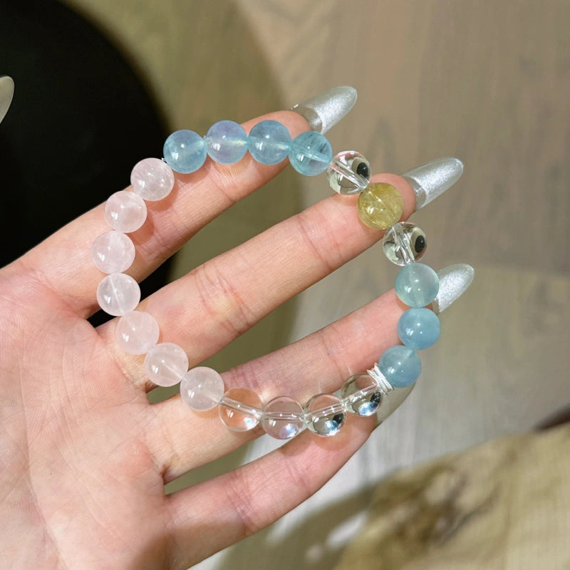 Clear Quartz, Rose Quartz, Aquamarine Bracelet - Expand Social Connections