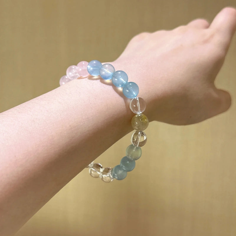 Clear Quartz, Rose Quartz, Aquamarine Bracelet - Expand Social Connections