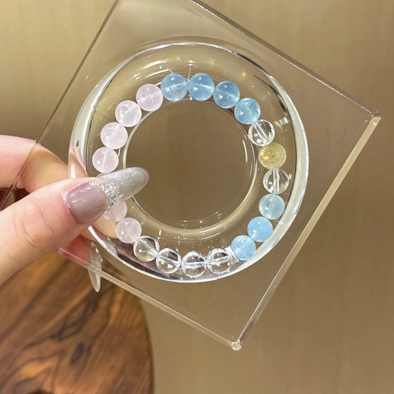 Clear Quartz, Rose Quartz, Aquamarine Bracelet - Expand Social Connections