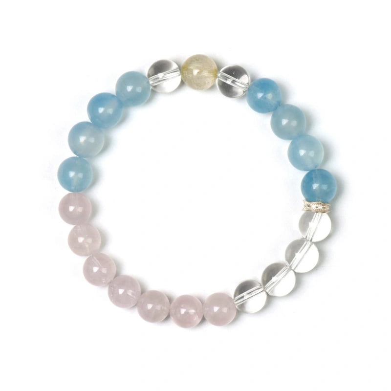 Clear Quartz, Rose Quartz, Aquamarine Bracelet - Expand Social Connections