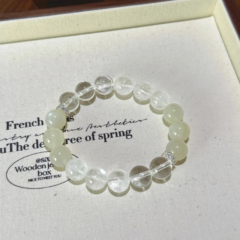 White Moonstone Clear Quartz & White Phantom Bracelet - Harmonize Energy Field