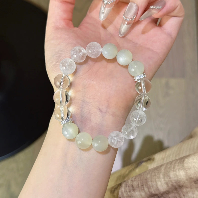 White Moonstone Clear Quartz & White Phantom Bracelet - Harmonize Energy Field