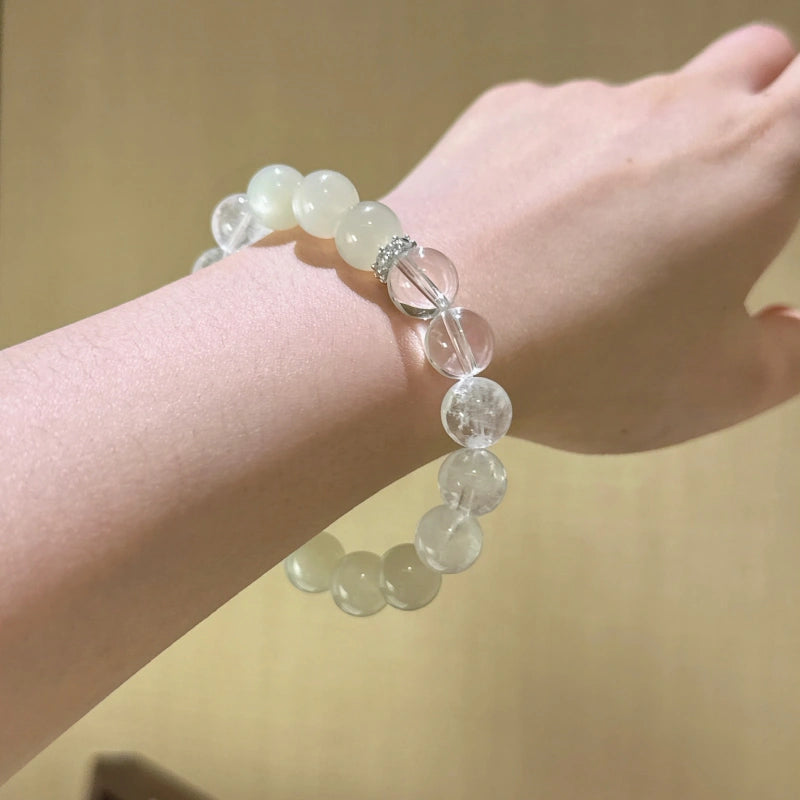 White Moonstone Clear Quartz & White Phantom Bracelet - Harmonize Energy Field