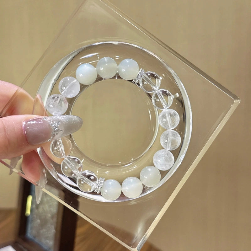 White Moonstone Clear Quartz & White Phantom Bracelet - Harmonize Energy Field