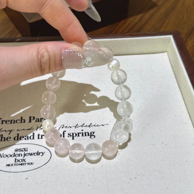 Rose Quartz, Blue Moonstone & Clear Quartz Pixiu Bracelet - Boost Personal Charisma