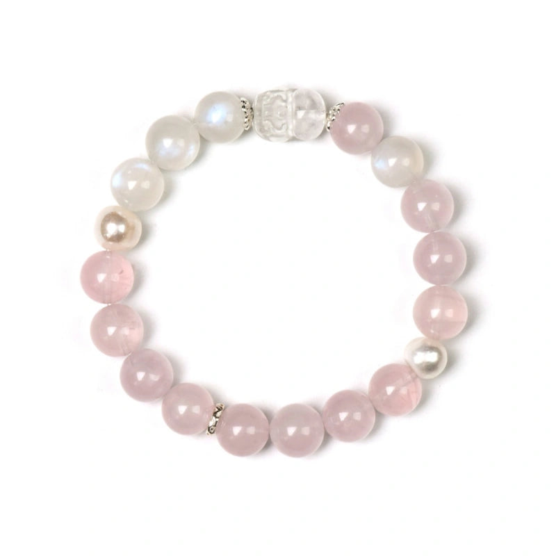 Rose Quartz, Blue Moonstone & Clear Quartz Pixiu Bracelet - Boost Personal Charisma