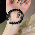 Gold Obsidian & Silver Obsidian Cat‑Paw Bracelet - Attract Positive Fortune