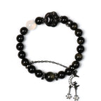 Gold Obsidian & Silver Obsidian Cat‑Paw Bracelet - Attract Positive Fortune