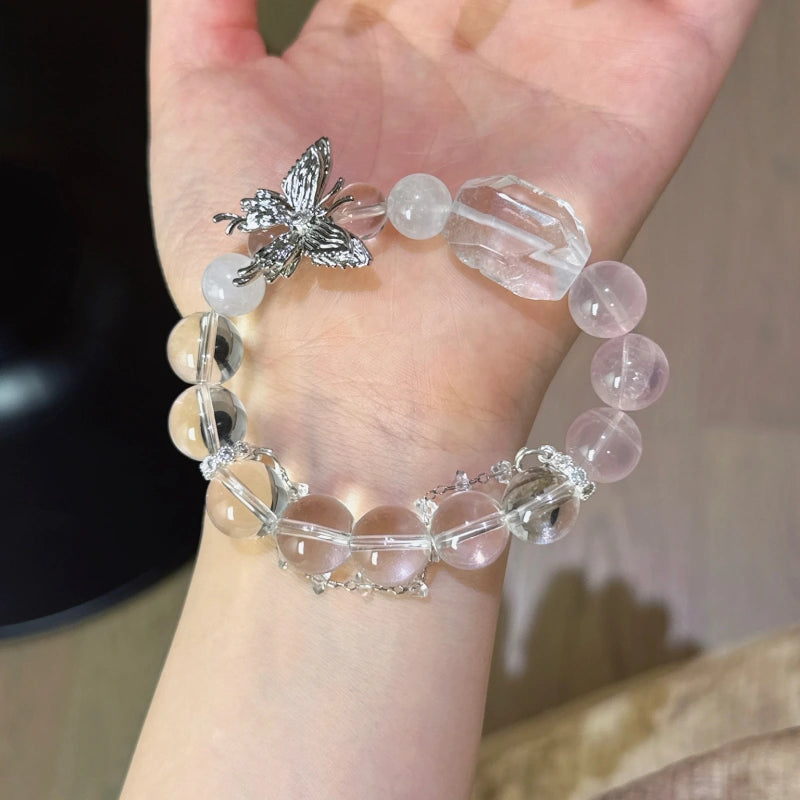 Rose Quartz, Clear Quartz & White Phantom Bracelet - Relieve Stress