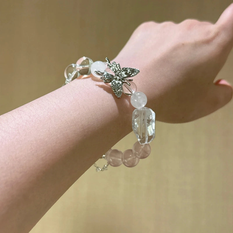 Rose Quartz, Clear Quartz & White Phantom Bracelet - Relieve Stress