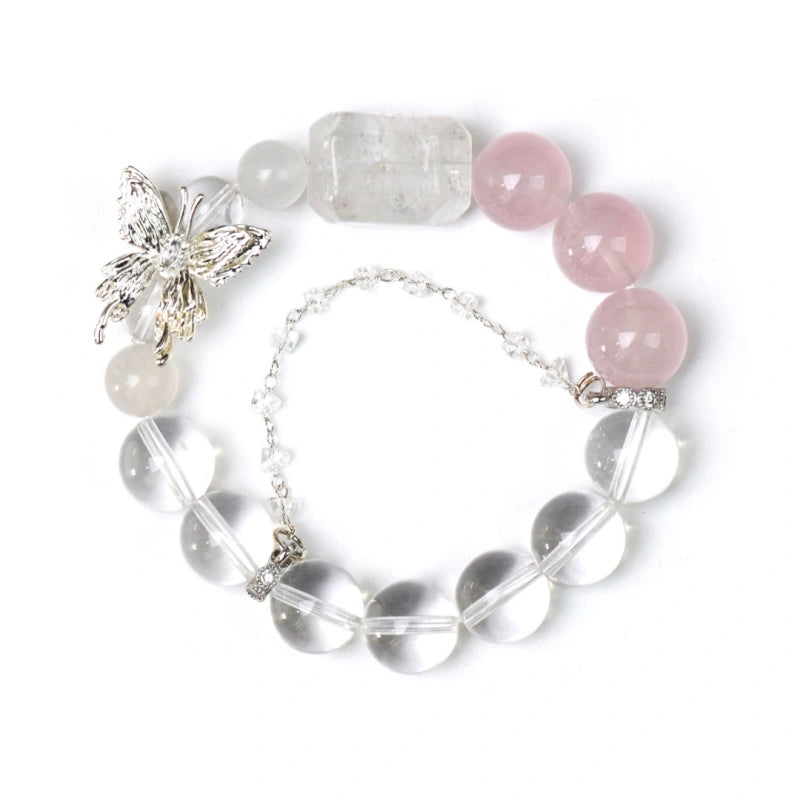 Rose Quartz, Clear Quartz & White Phantom Bracelet - Relieve Stress