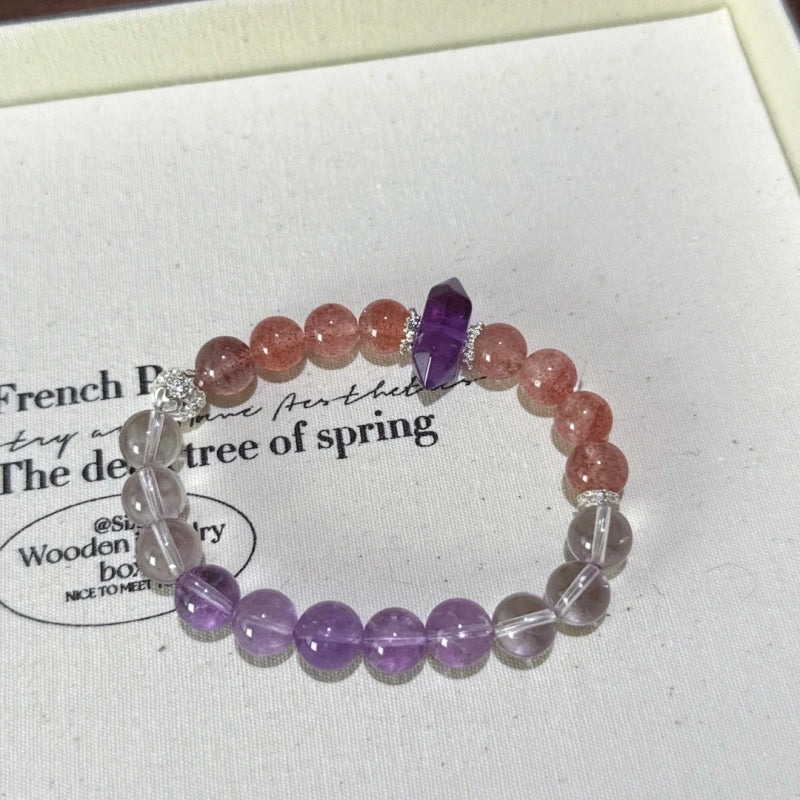 Amethyst‑Strawberry Quartz‑Clear Quartz Bracelet - Support Restful Sleep