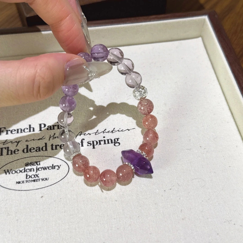 Amethyst‑Strawberry Quartz‑Clear Quartz Bracelet - Support Restful Sleep