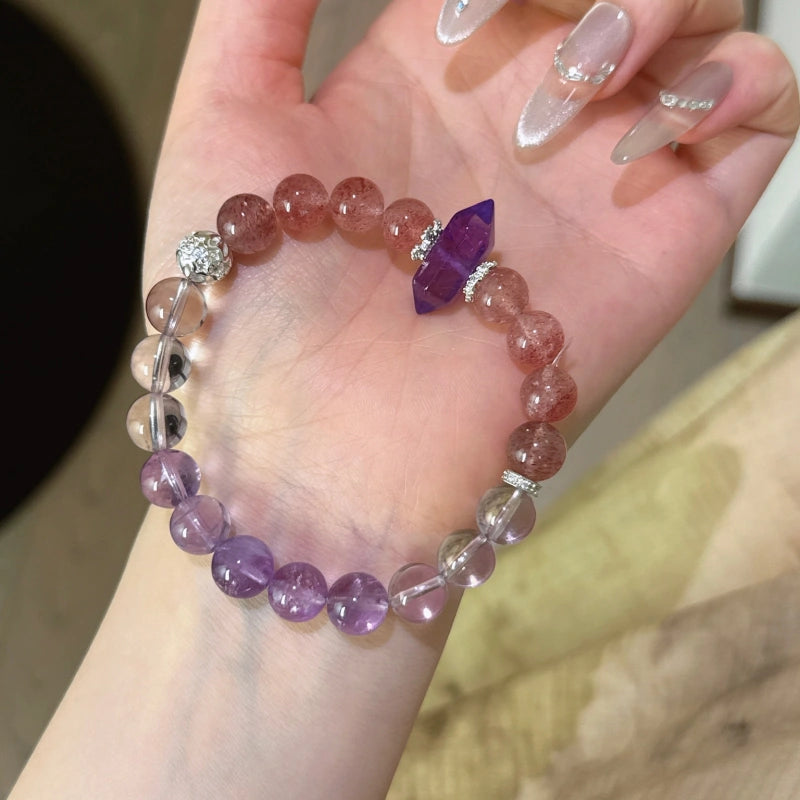 Amethyst‑Strawberry Quartz‑Clear Quartz Bracelet - Support Restful Sleep