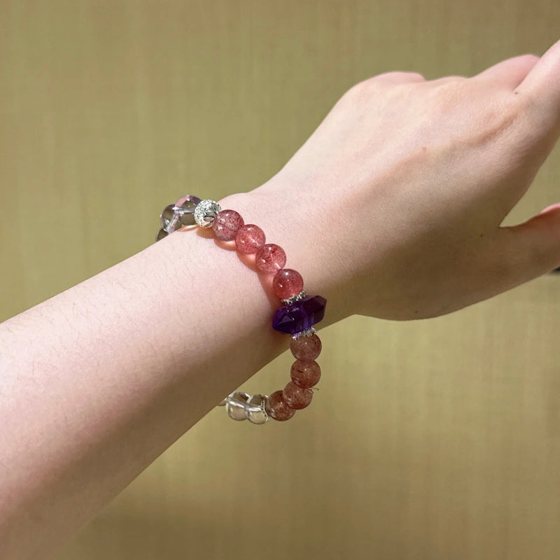 Amethyst‑Strawberry Quartz‑Clear Quartz Bracelet - Support Restful Sleep