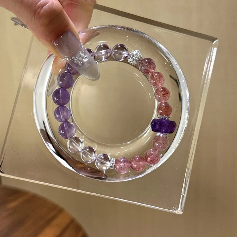 Amethyst‑Strawberry Quartz‑Clear Quartz Bracelet - Support Restful Sleep