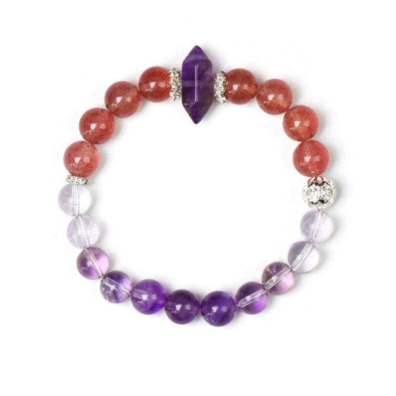 Amethyst‑Strawberry Quartz‑Clear Quartz Bracelet - Support Restful Sleep