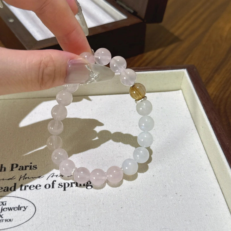 Rose Quartz Blue Moonstone & Golden Rutilated Quartz Bracelet - Enhance Intuition