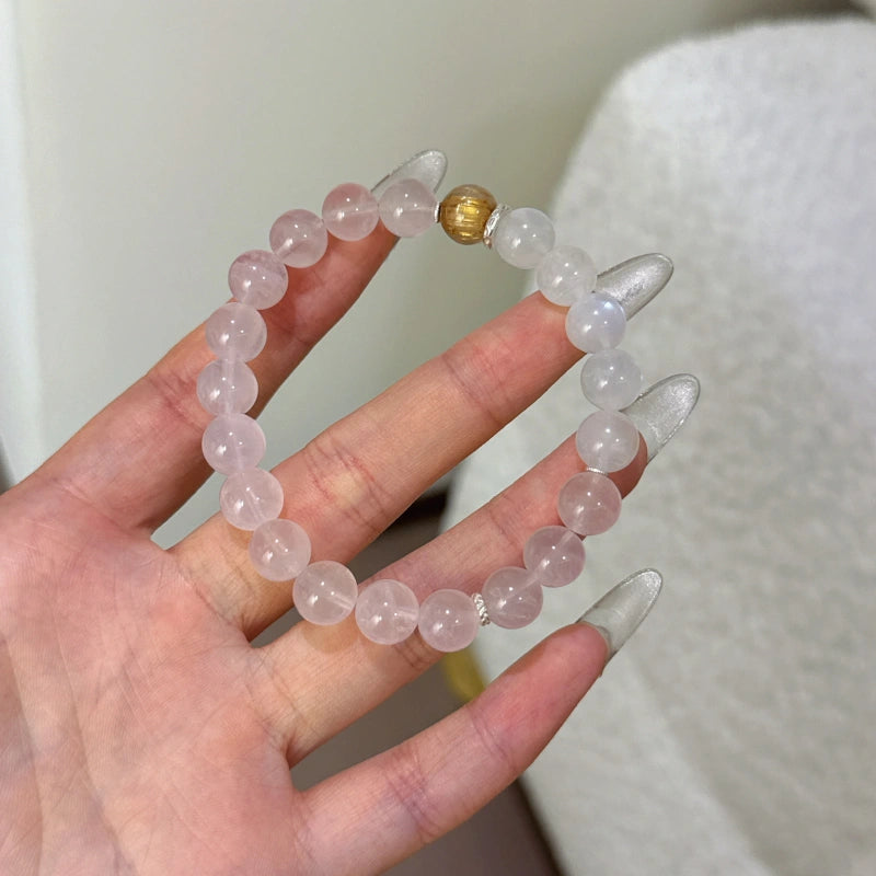 Rose Quartz Blue Moonstone & Golden Rutilated Quartz Bracelet - Enhance Intuition