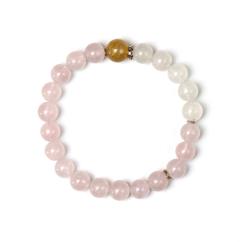 Rose Quartz Blue Moonstone & Golden Rutilated Quartz Bracelet - Enhance Intuition