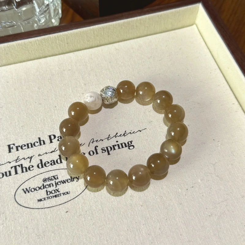 Milk‑Tea Moonstone & Snow Phantom Quartz Bracelet - Strengthen Rational Thinking