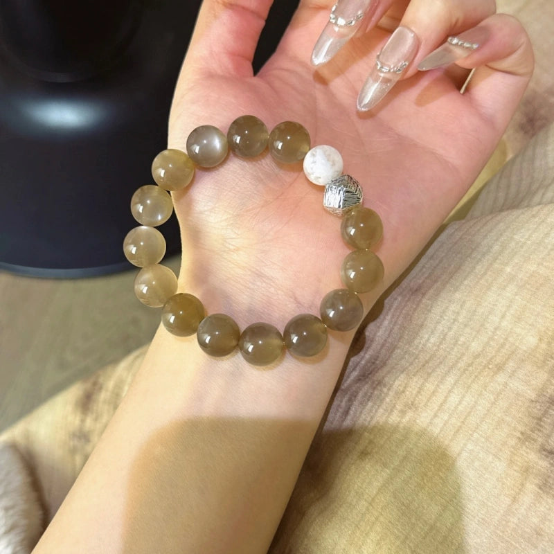 Milk‑Tea Moonstone & Snow Phantom Quartz Bracelet - Strengthen Rational Thinking