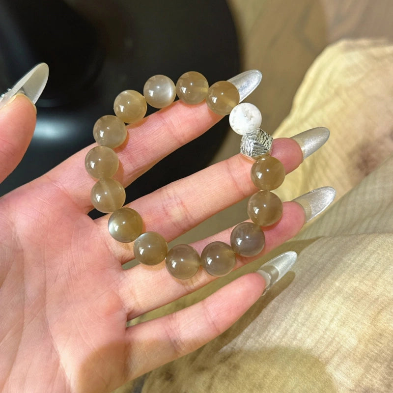 Milk‑Tea Moonstone & Snow Phantom Quartz Bracelet - Strengthen Rational Thinking
