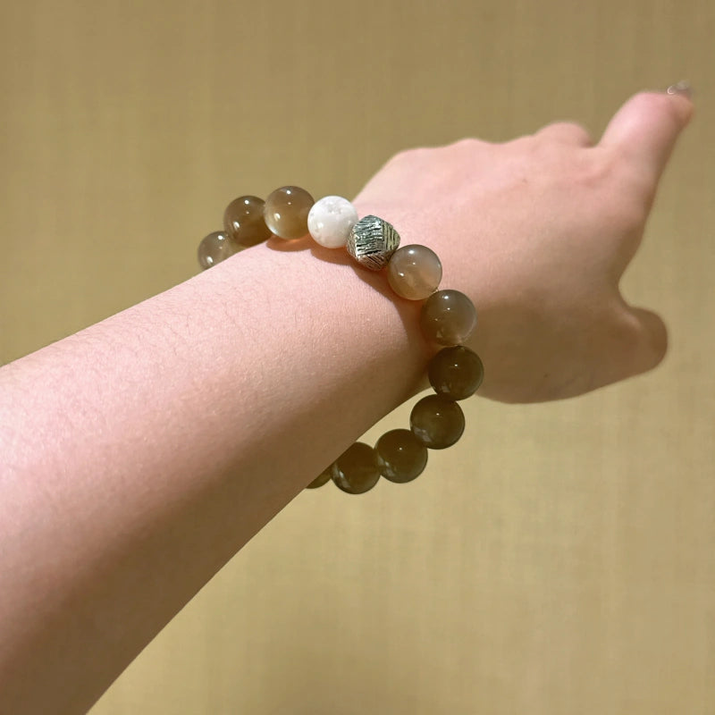 Milk‑Tea Moonstone & Snow Phantom Quartz Bracelet - Strengthen Rational Thinking