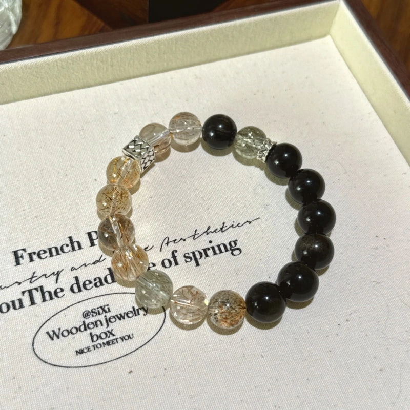 Black‑Gold Rutilated Quartz & Gold Obsidian Bracelet - Business Opportunities
