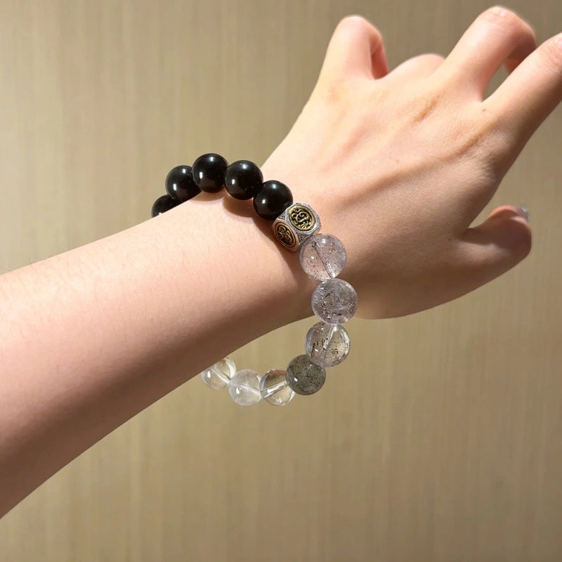 Obsidian Herkimer Diamond & Clear Quartz Bracelet - Attract Positive Vibrations