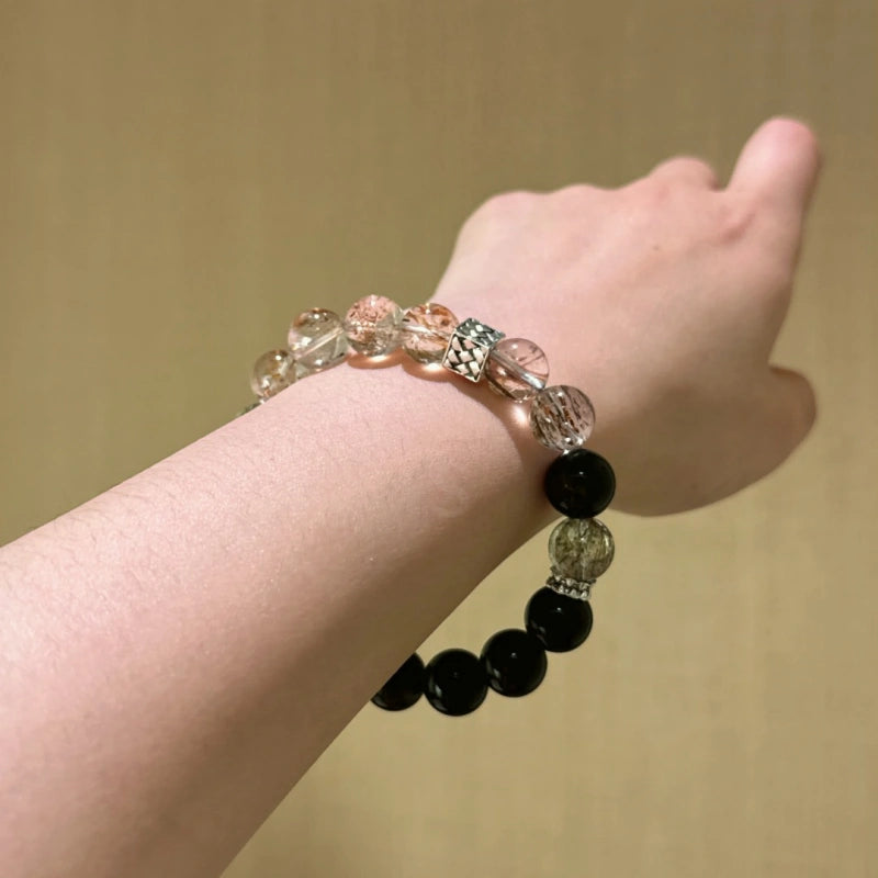 Black‑Gold Rutilated Quartz & Gold Obsidian Bracelet - Business Opportunities