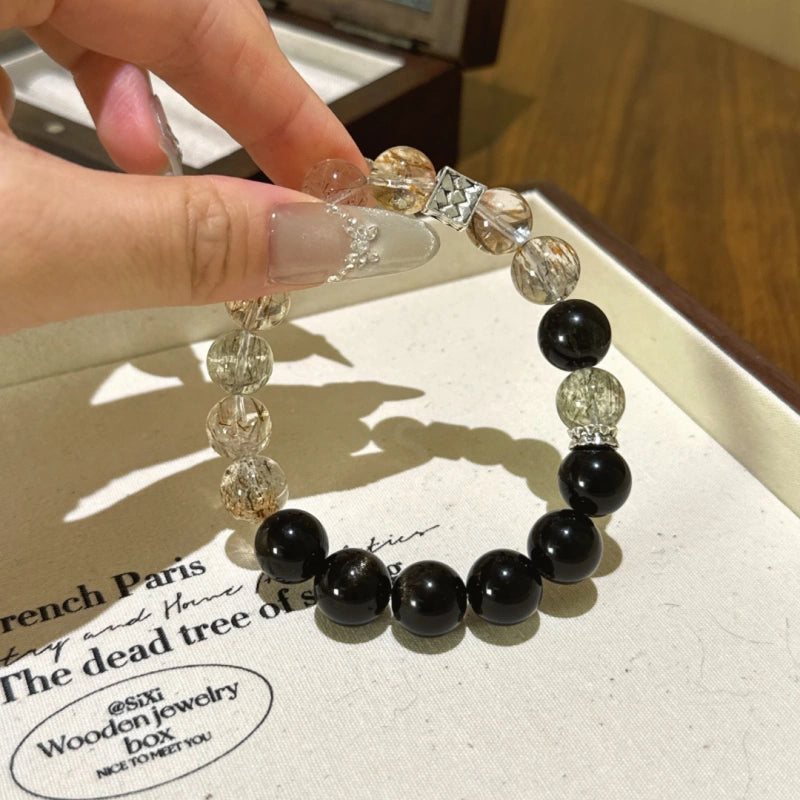 Black‑Gold Rutilated Quartz & Gold Obsidian Bracelet - Business Opportunities