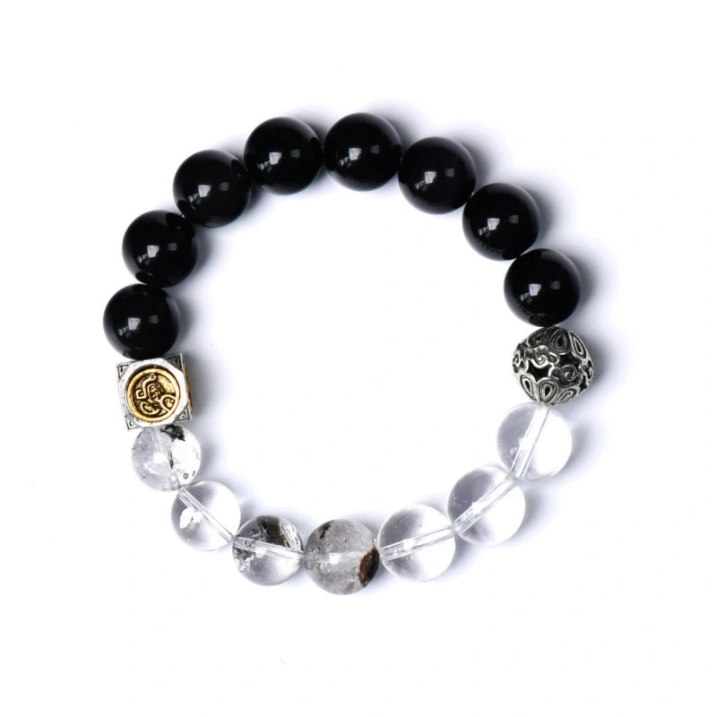 Obsidian Herkimer Diamond & Clear Quartz Bracelet - Attract Positive Vibrations