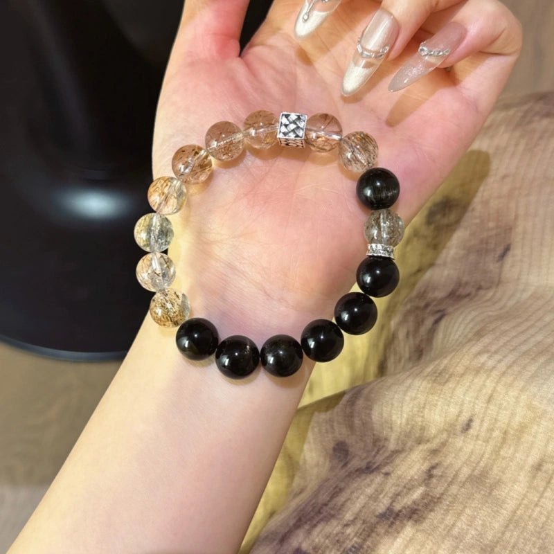 Black‑Gold Rutilated Quartz & Gold Obsidian Bracelet - Business Opportunities