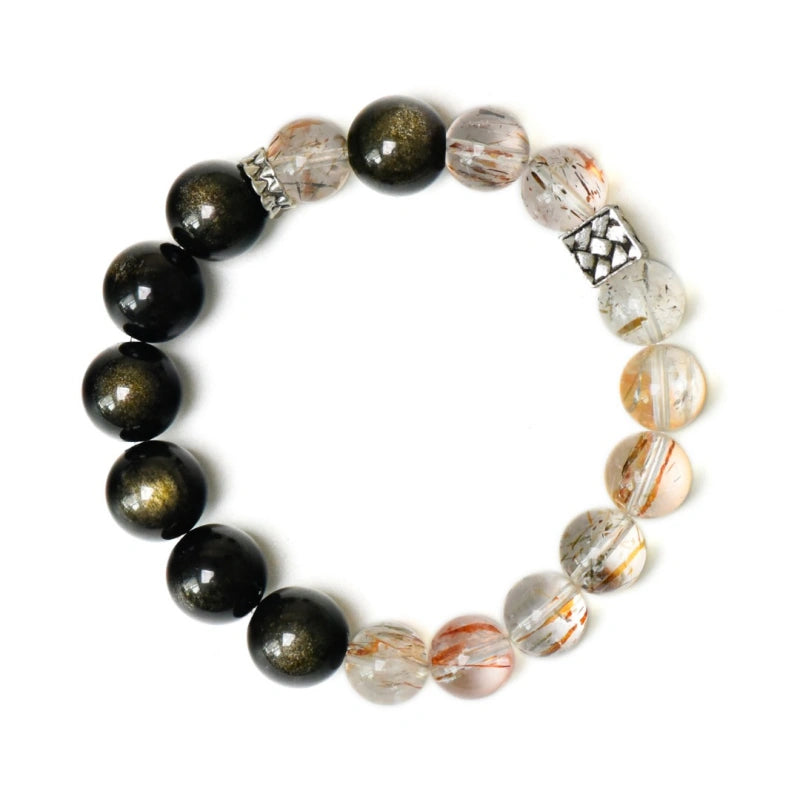 Black‑Gold Rutilated Quartz & Gold Obsidian Bracelet - Business Opportunities