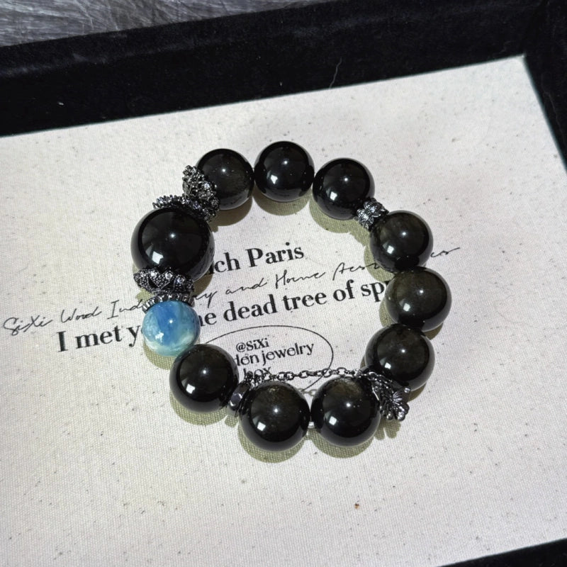 Gold Obsidian Obsidian & Blue Apatite Bracelet - Draw Abundance Fortune