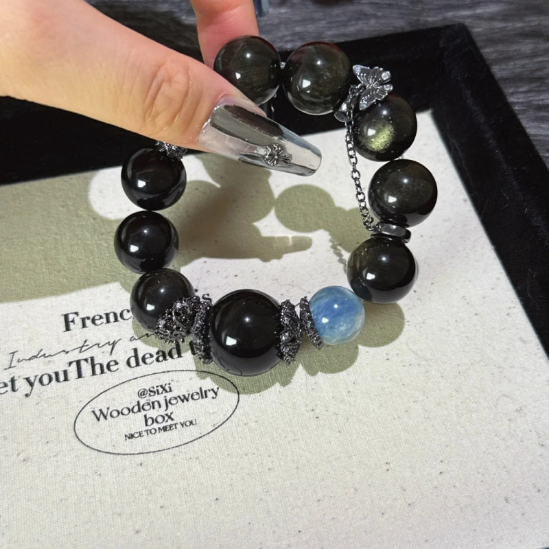 Gold Obsidian Obsidian & Blue Apatite Bracelet - Draw Abundance Fortune
