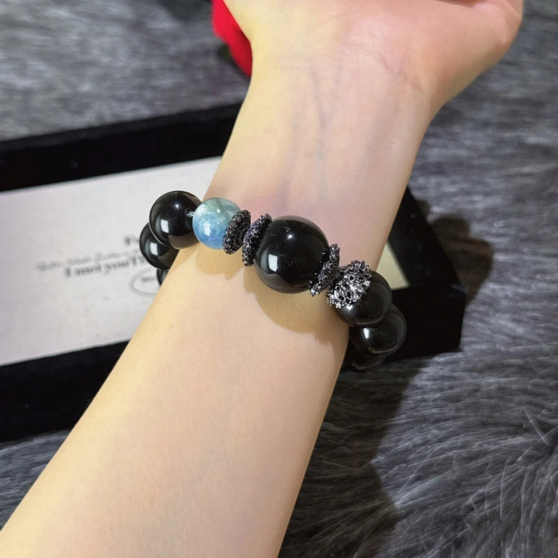 Gold Obsidian Obsidian & Blue Apatite Bracelet - Draw Abundance Fortune