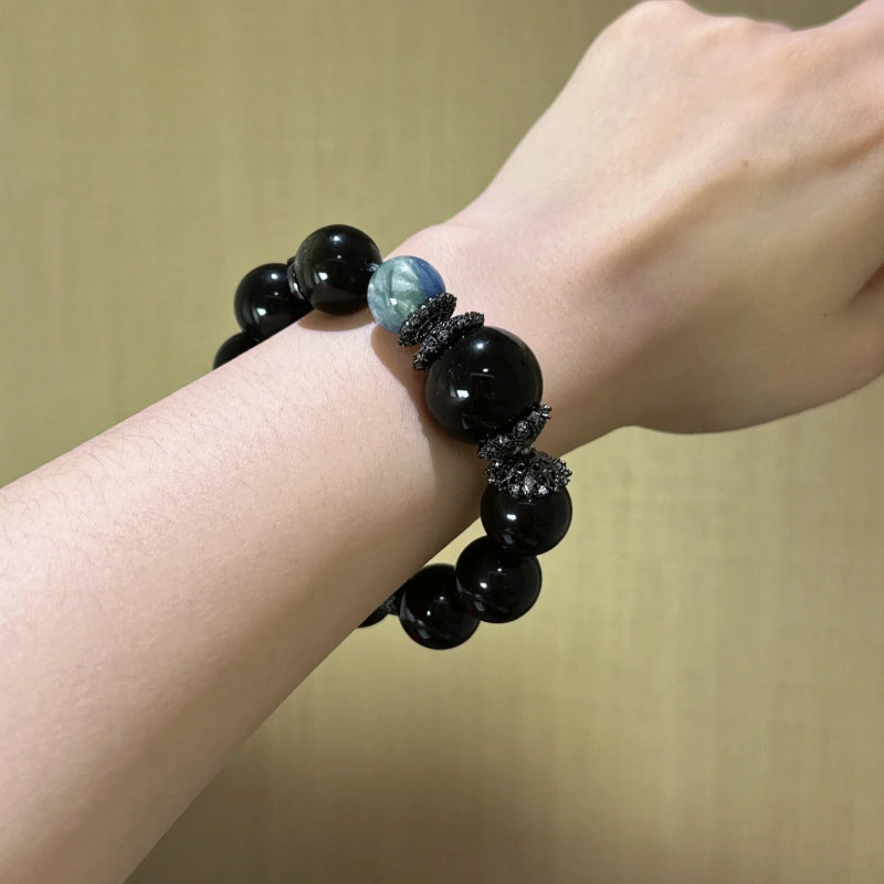 Gold Obsidian Obsidian & Blue Apatite Bracelet - Draw Abundance Fortune