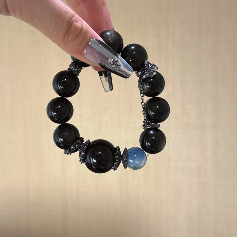 Gold Obsidian Obsidian & Blue Apatite Bracelet - Draw Abundance Fortune