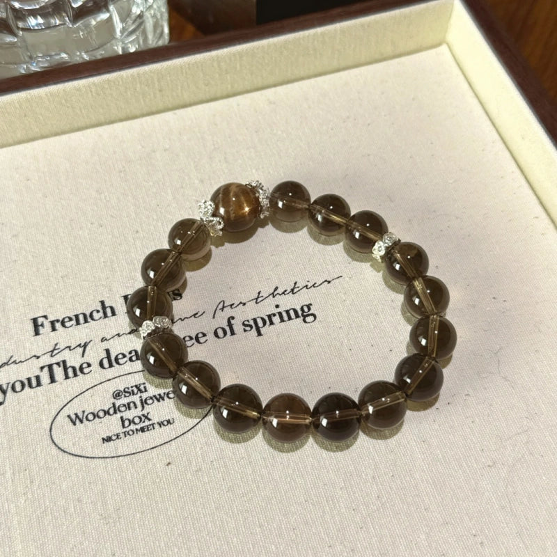 Golden Hematoid & Smoky Quartz Bracelet - Attract Positive Protection