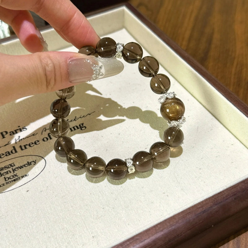 Golden Hematoid & Smoky Quartz Bracelet - Attract Positive Protection