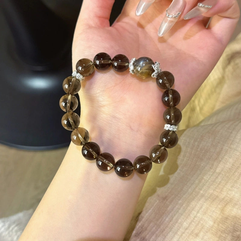 Golden Hematoid & Smoky Quartz Bracelet - Attract Positive Protection