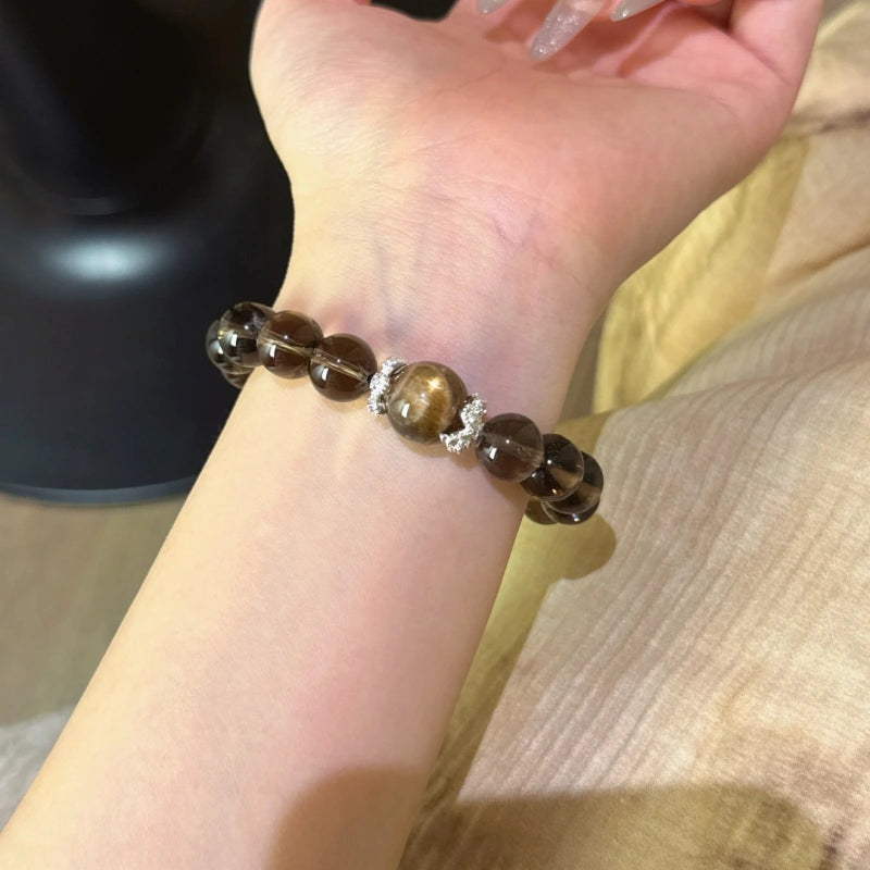 Golden Hematoid & Smoky Quartz Bracelet - Attract Positive Protection