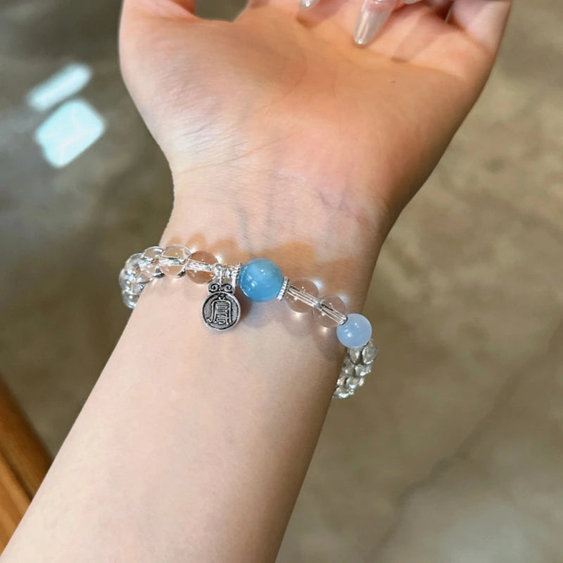 Clear Quartz with Aquamarine Bracelet - Water Element, Clean Energy