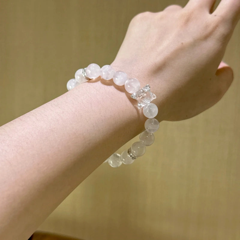 Pink Snow Phantom Quartz & Clear Quartz Merkaba Bracelet - Amplify Energy
