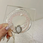 Milky White Quartz Box‑Shaped Bead & Rose Quartz Double‑Loop Bracelet - Relieve Stress
