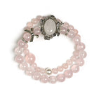 Milky White Quartz Box‑Shaped Bead & Rose Quartz Double‑Loop Bracelet - Relieve Stress